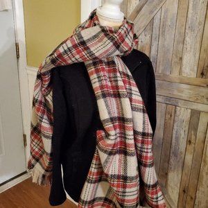 Plaid Scarf 82" X 27" Red/Black/Tan/Yellow